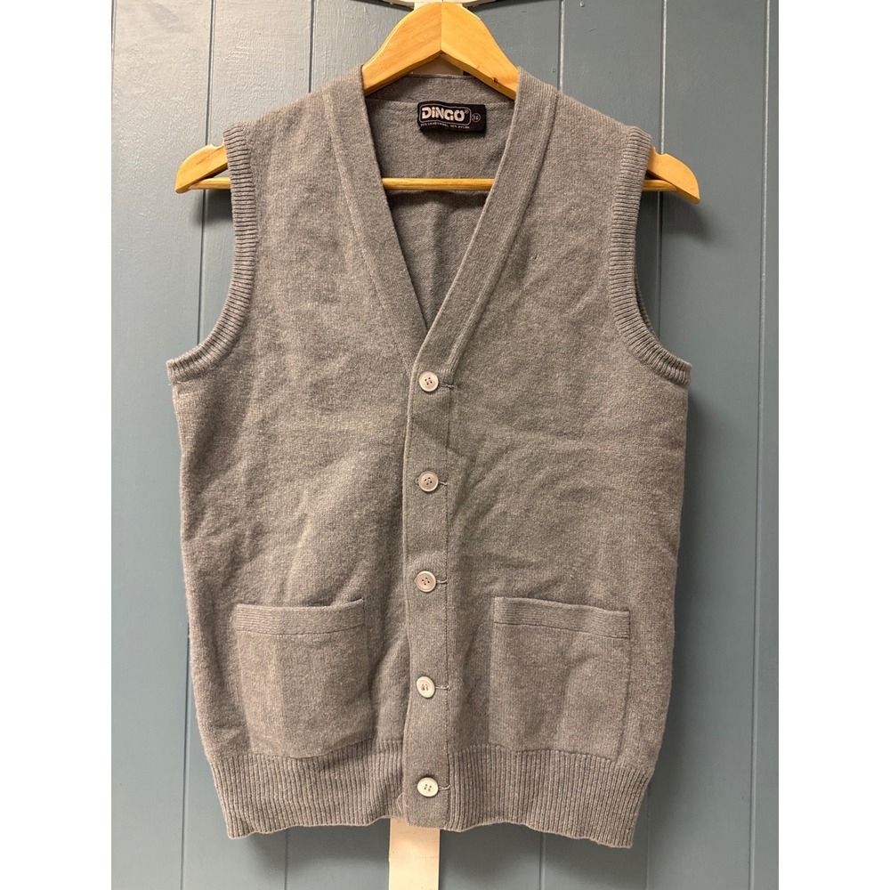 Vintage Dingo Lambswool Blend Sweater Vest‎ Sleeveless Knit Gray Womens Size 36